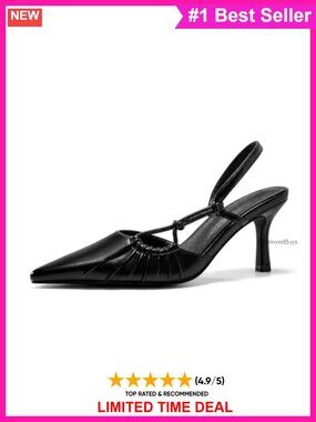 Slingback Kitten Heels Pointed Toe Pumps Faux Leather Wedding Shoes